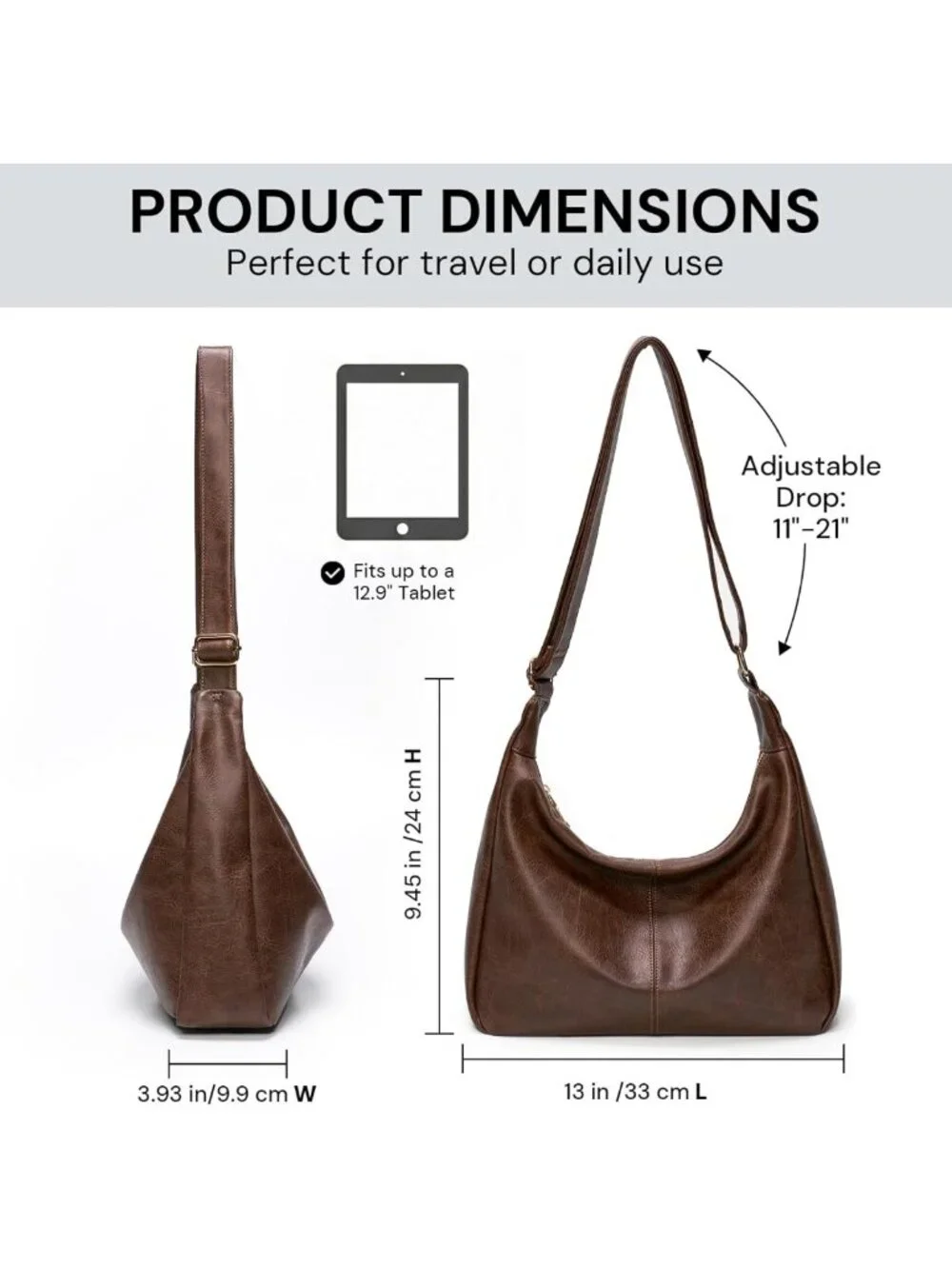 Ultra Soft Vegan Leather Hobo Bag for Women, Stylish Foldable Slouchy Tote